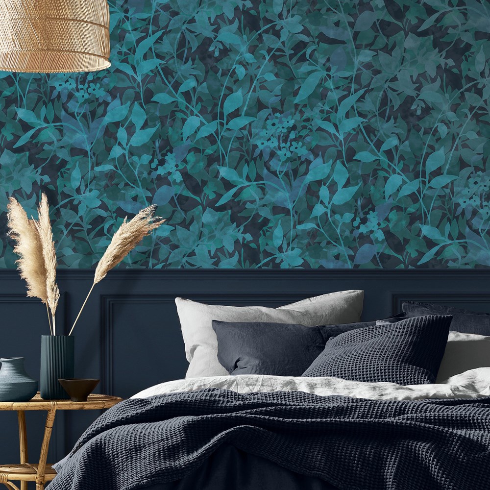 Fleur Wallpaper 124116 by Graham & Brown in Midnight Blue